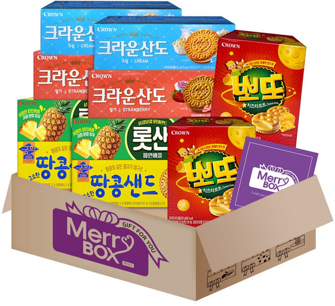 샌드 02호(산도딸기2+뽀또2+국희땅콩샌드2+산도크림2+롯샌파인애플2)+메세지카드, 1박스, 과자