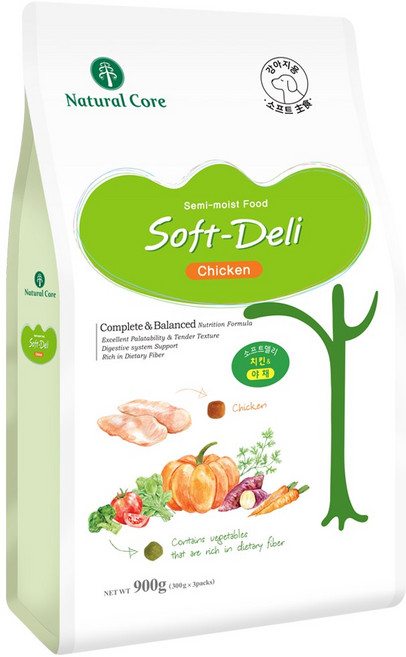 네츄럴코어 강아지 전연령 소프트사료 피모/관절 건강을 위한 소프트델리, 900g, 3개, 닭+야채