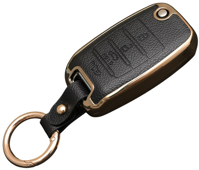 올뉴 카니발 프라이드 K5 K3 모닝 호환 TPU 프리미엄 가죽 자동차 스마트 키 케이스 키홀더, 4버튼TL46, 블랙