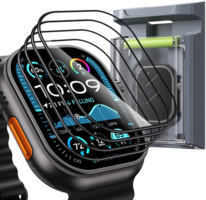 WSKEN 애플워치 울트라1/2/3 49mm 9H+강화유리 액정보호 필름 간편한 자동부착, 4개