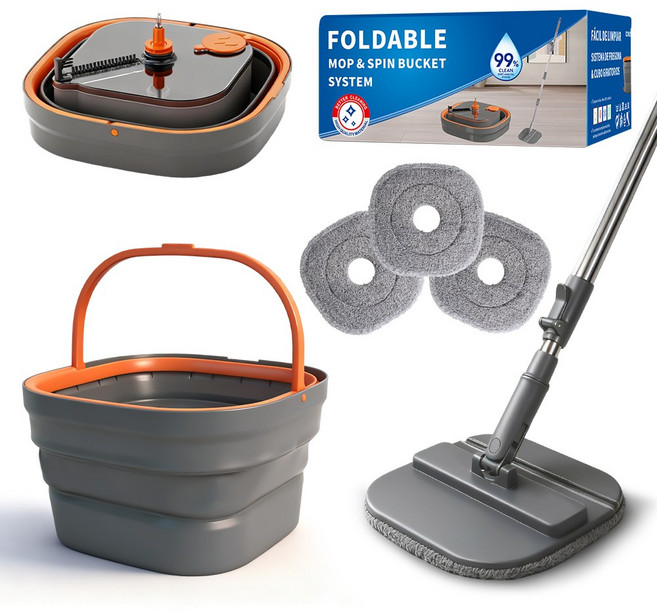 폴딩 버킷 회전 걸레 공간 절약 접이식 통+걸레+리필 4p, 1개
