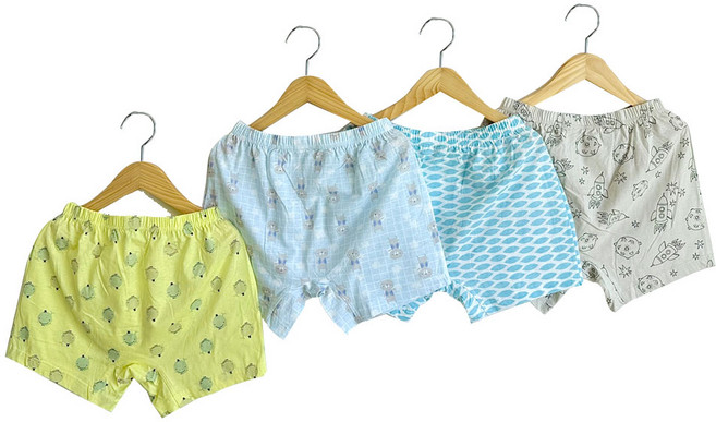 올챙이 무형광 국산순면100% 4P세트 남아용 사각팬티 아동 트렁크 유아 주니어 초등학생