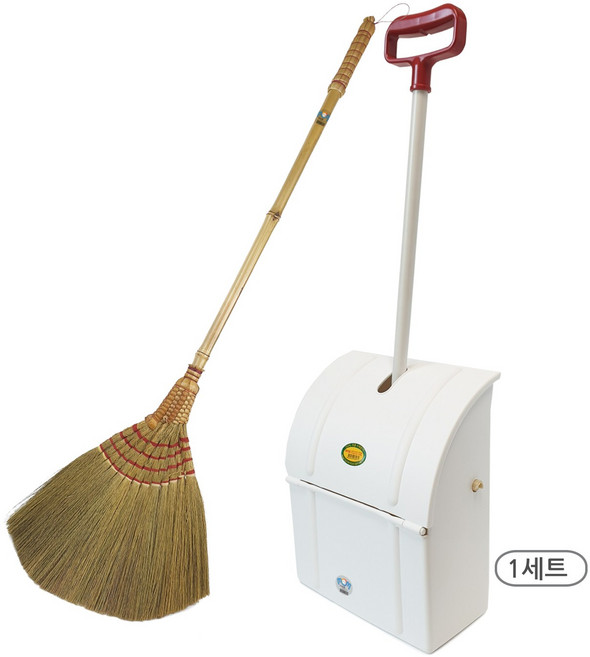 대나무 갈대비+ 자동쓰레받이세트=1세트 미용실빗자루세트 긴자루 갈대비, 1세트