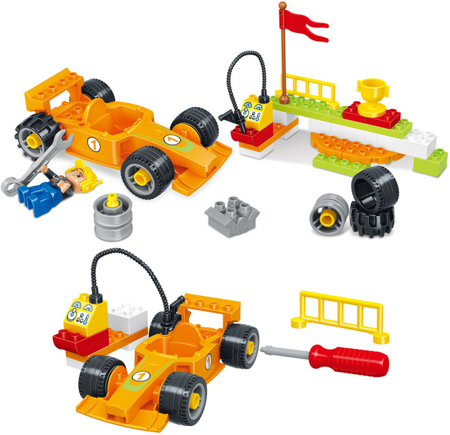 블록피아 키드두 블록 포뮬러 레이싱카 레고 듀플로 호환 유아 블럭 드라이버 사용, 1개