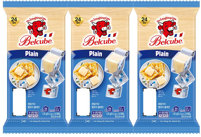 래핑카우 벨큐브 치즈 플레인 24큐브 3개 (총 72큐브), 125g