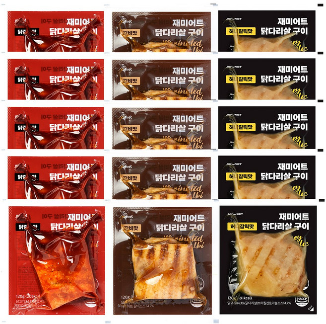 재미어트 닭다리살 구이 순살 닭다리 오븐구이 3종 혼합 구성 (냉동), 15개, 120g