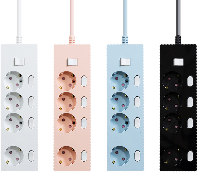 쿠폰19% 파워존 자동소화 웨이브 멀티탭 콘센트 화재예방 개별 절전 과부하차단 4구, 자동소화 개별 4구 파스텔핑크, 1개, 5m