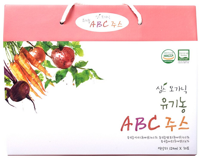 [국산 유기농 사과 당근 비트] 물 한방울 넣지않은 NFC착즙 생 ABC주스 #무료배송 #무료반품, 120ml, 30개