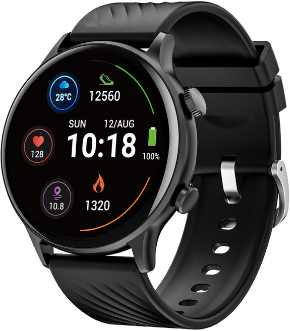 Seefer 원형 스크린 스마트 핸드 밴드 인코더 버튼은 IP68 방수 123 가지 운동 모드 메시지 알림 건강 모니터링 지원 사용자 정의 다이얼 메시지 알림, GPS + 블루투스, 4.6cm, 검정색