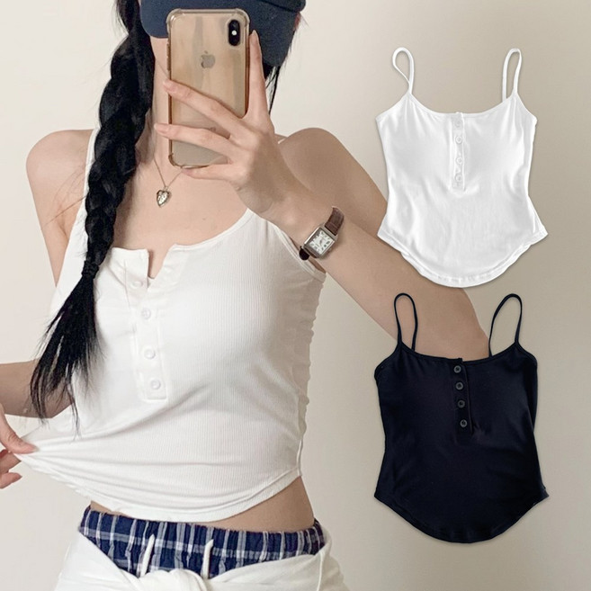 어나더뷰 1+1 2589 [캡내장] 글램 커브 밑단라운드 캡나시 골지 끈나시 나시 이너 민소매 레이어드 브라렛 브라탑 노와이어 여름 티셔츠