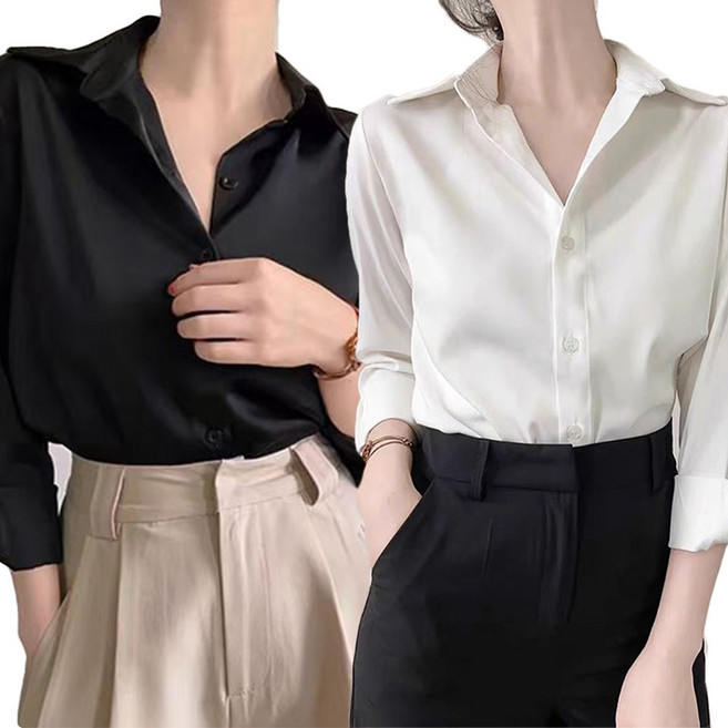 Titikong 여성 1+1 셔츠 링클프리 정장 블라우스 남방 긴팔