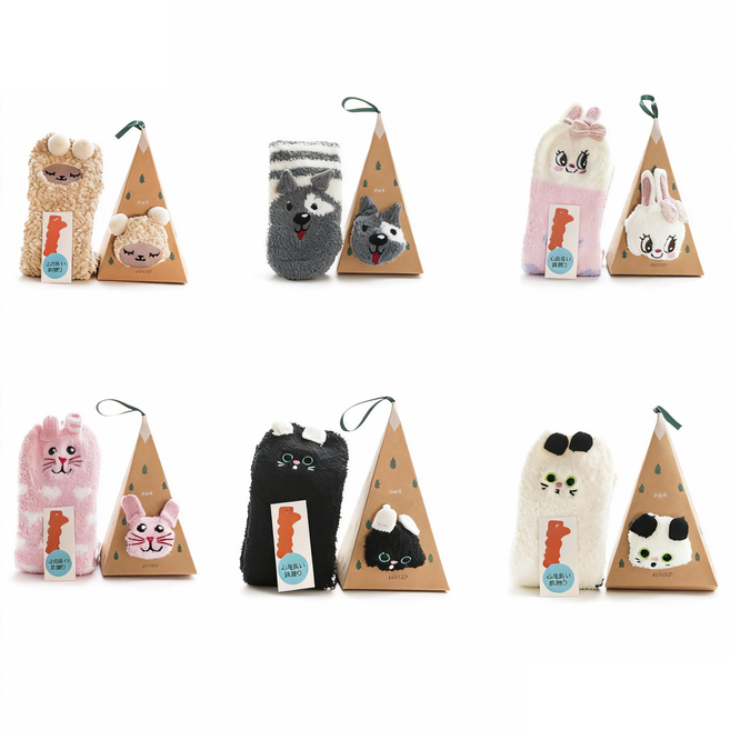 수면양말 크리스마스 선물 세트 따뜻한 6켤레 포장박스 산타 고양이 노루 귀여운양말