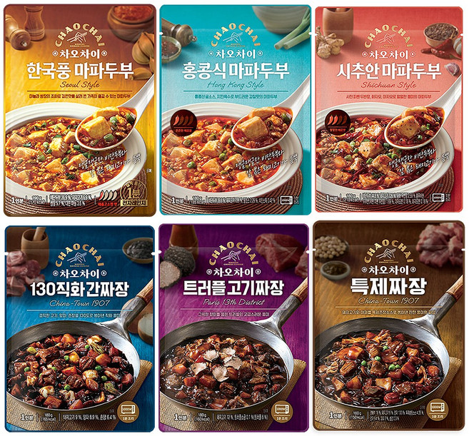 차오차이 중화요리 12개(6종 2개씩) 전자레인지용 / 직화간짜장2개 특제짜장2개 트러플고기짜장 2개 한국풍마파두부 2개 홍콩식마파두부2개 시추안마파두부2개, 1개