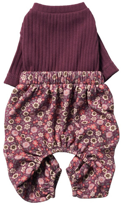 베일리펫 강아지옷 김장조끼 스카프 올인원 전원일기 몸빼 세트, 1개, 꽃자주