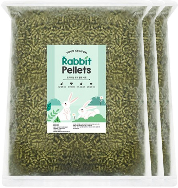 포시즌 프리미엄 토끼 펠렛 사료, 3개, 2kg