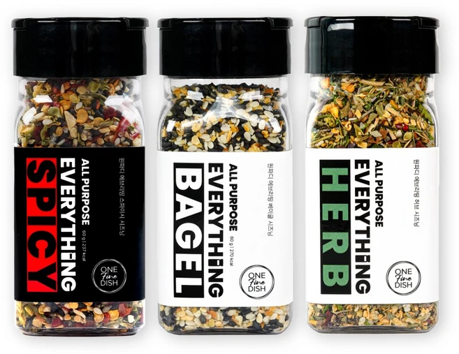 원파디 에브리띵 시즈닝 3종세트 | 베이글 시즈닝 60g + 스파이시 시즈닝 60g + 허브 시즈닝 40g, 1개 - 쿠팡