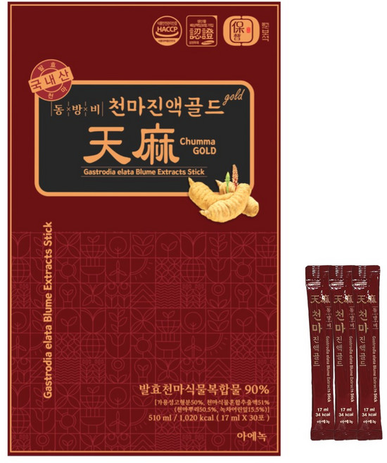 HACCP 인증 국내산 무주 천마 천마즙 진액골드 엑기스 스틱 17ml 30포 1박스 동방비 아에녹, 5박스, 510ml