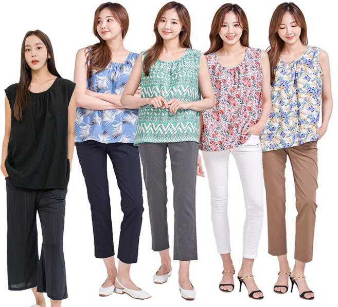 1+1(2장 묶음) 이라인 2413 그린인견 나시 티셔츠 블라우스 빅사이즈