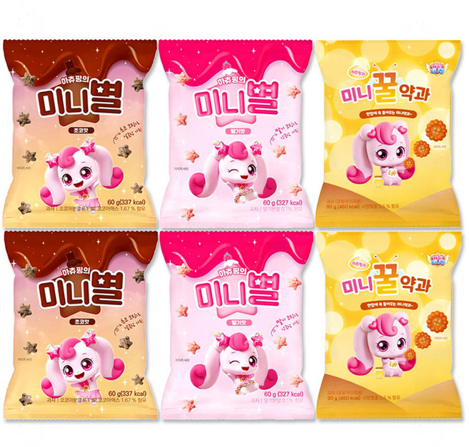캐치티니핑 하츄핑 과자 3종, 1세트, 420g, 미니별초코 2개+미니별딸기 2개+미니꿀약과 2개