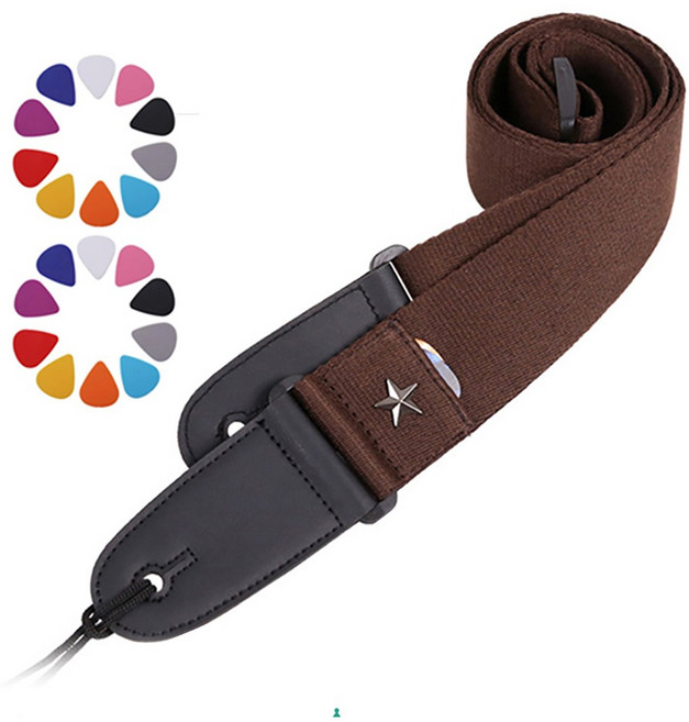 케이투엠 기타 스트랩 베이스 일렉기타 통기타 멜빵 끈 조절형 어깨끈 + 기타 피크 세트, 1개