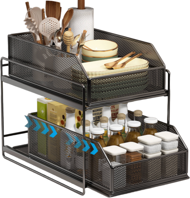 2단 슬라이딩 주방선반, 블랙, 1개