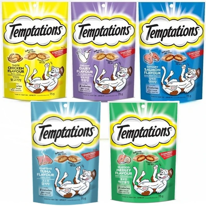템테이션 고양이용 간식 75g x 5개 5종콤보, 1개, 템테이션 5종콤보 - 쿠팡