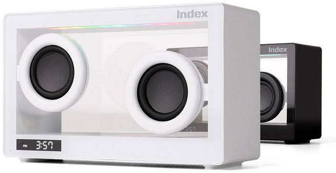 인덱스 투명 블루투스스피커 무드램프 알람시계 충전식 탁상시계 ID-320, 화이트