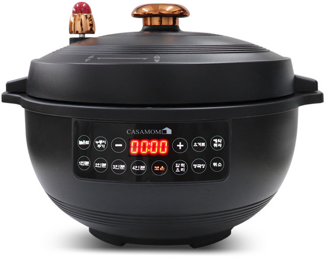 까사맘 전기 압력밥솥 시즌2 가마솥밥 누룽지 압력 돌솥밥 1~4인용(최대6인), 블랙, PC28T