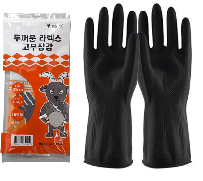 고트 작업용 두꺼운 고무장갑 라텍스 10세트, 블랙, 대(L), 10개