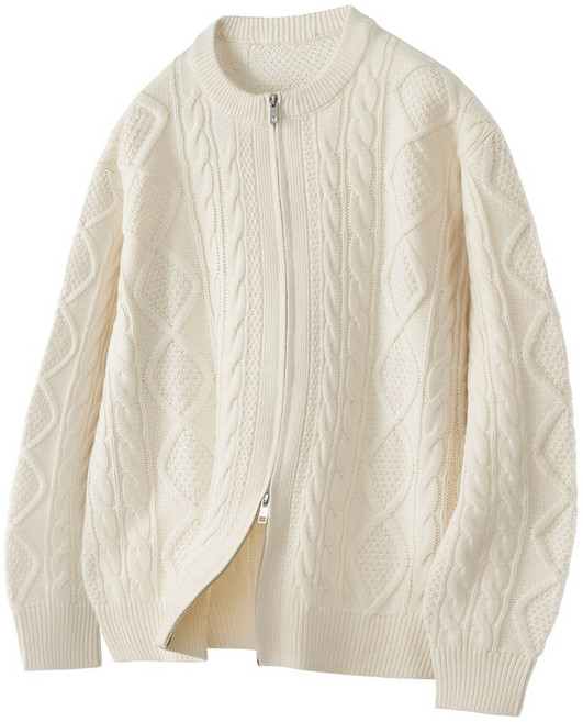 팀스핏 남성용 빅사이즈 오버핏 아란 케이블 라운드 집업 니트 가디건