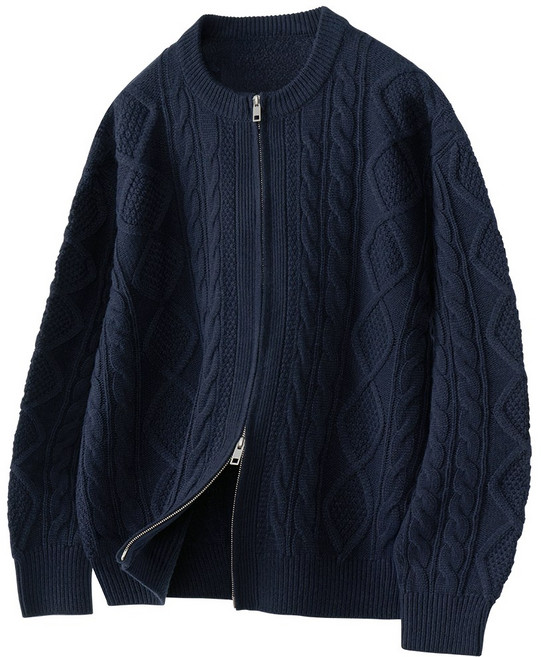 팀스핏 남성용 빅사이즈 오버핏 아란 케이블 라운드 집업 니트 가디건
