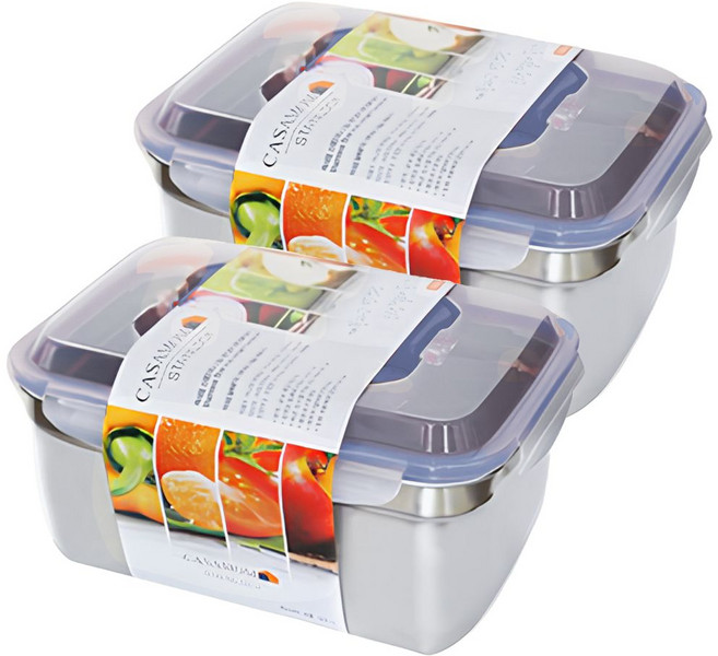 까사맘 스테인레스 스틸 사면 결착 강력 밀폐용기 반찬통 김치통 스텐반찬통 7종 골라담기, 3.6L, 2개