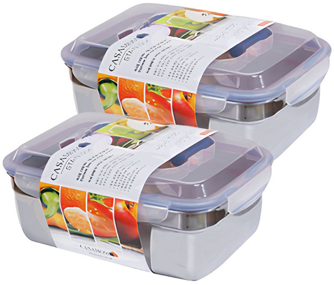 까사맘 스테인레스 스틸 사면 결착 강력 밀폐용기 반찬통 김치통 스텐반찬통 7종 골라담기, 2.7L, 2개