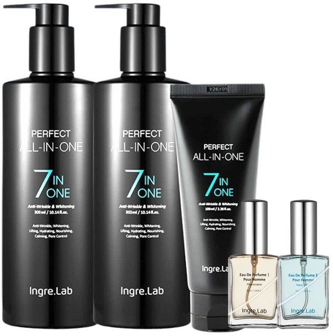 인그리랩 퍼펙트 올인원 남성용 포맨 스킨케어 4종(본품2+여행용1+향수1) 화장품 세트 피부진정 수분크림 주름 미백 모공관리, 2개, 300ml