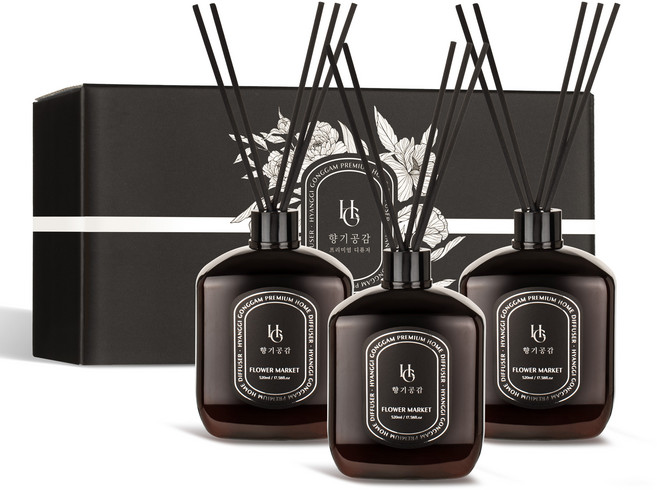 향기공감 프리미엄 대용량 디퓨저 선물세트, 3개, 520ml, 호텔우드