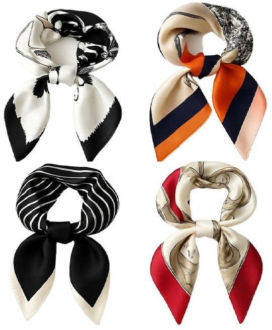 하모니 여성 쁘띠 실크 정사각 스카프 4종1세트 70x70cm