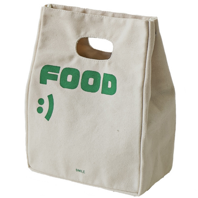 데일리브릭 심플 캔버스 보냉백 도시락 가방, 푸드스마일, 1개