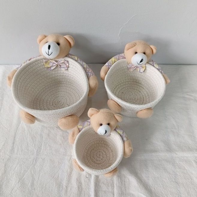 모도라이프 귀욤폭팔 인형 수납바구니 3종 세트 감성 인테리어 소품 소형 정리함, 화이트, 1세트