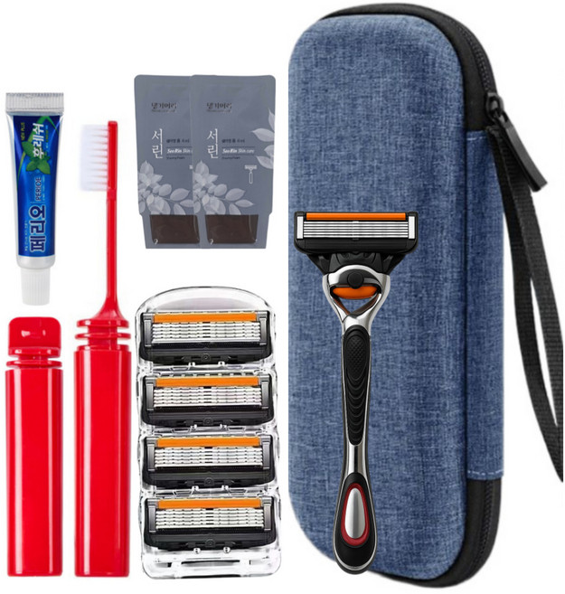 남자 여행 캠핑 해외여행 필수템 올인원 키트(면도기+칫솔+치약+EVA고급케이스포함), 블루, 1세트