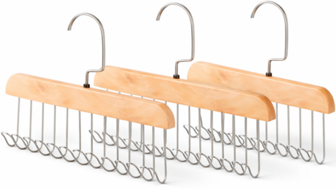 라이프리 다용도 옷걸이 세트 속옷 스카프 넥타이 걸이, 3개, 플랫 내추럴 우드