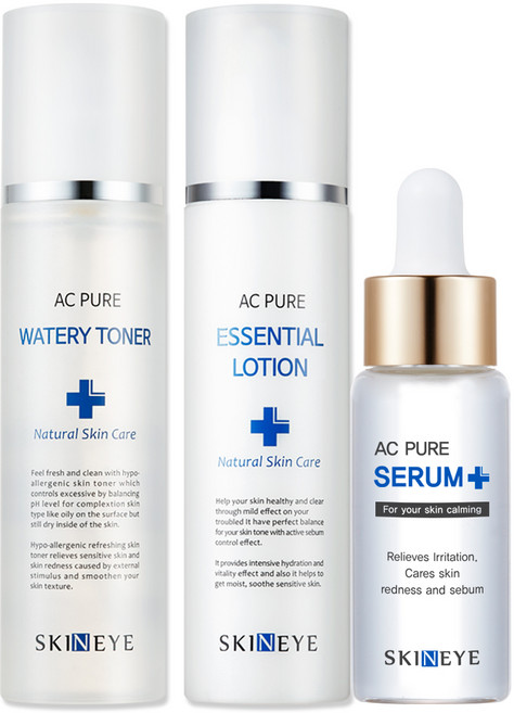 스킨아이 AC 퓨어 워터리 토너 + 에센셜 로션 세럼 SET (여드름 기초 스킨케어 3종 SET), 1세트