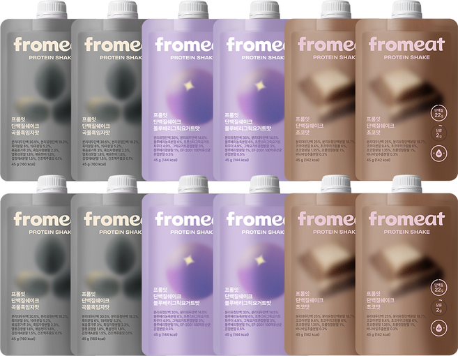 [다이어트 필수템] 프롬잇 단백질 쉐이크 3종 혼합set (곡물흑임자+초코+블루베리그릭요거트), 12개, 45g