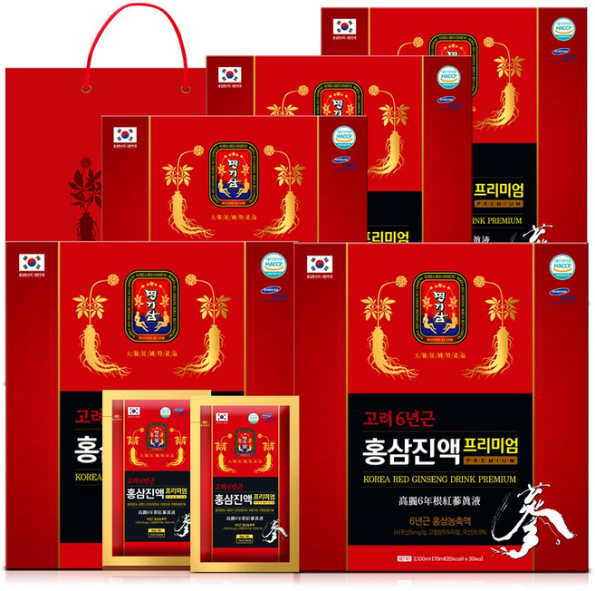 명기삼 고려6년근 홍삼진액 프리미엄 + 쇼핑백, 70ml, 150개
