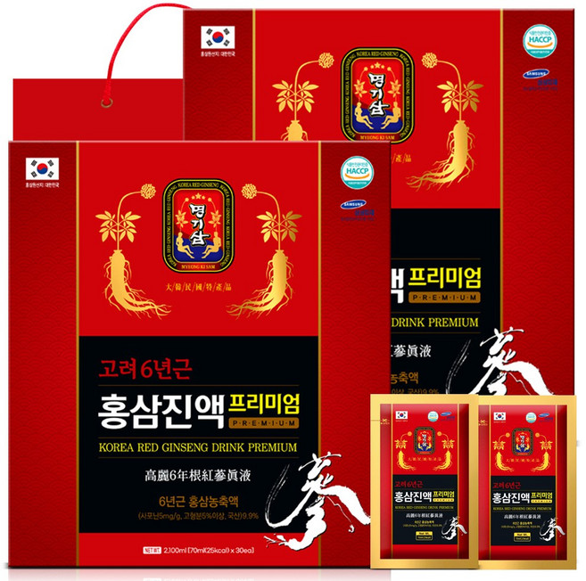 명기삼 고려6년근 홍삼진액 프리미엄 + 쇼핑백, 70ml, 60개