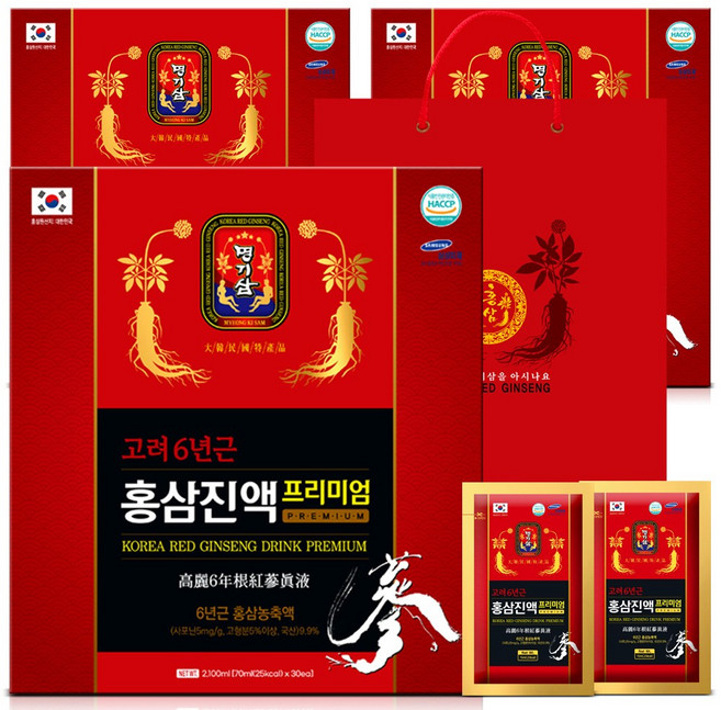 명기삼 고려6년근 홍삼진액 프리미엄 + 쇼핑백, 70ml, 90개
