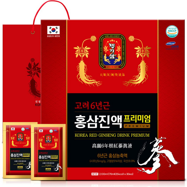 명기삼 고려 6년근 프리미엄 홍삼진액 5p + 쇼핑백, 350ml, 6개