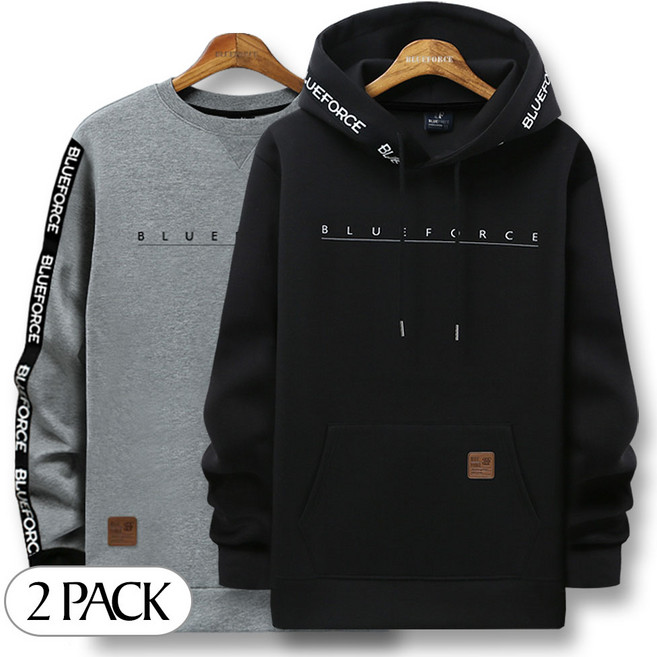 블루포스 엣티프 맨투맨 + 레이픈 후드티 [2장 묶음] 남자 긴팔 티셔츠 남성 빅사이즈 운동복 가을 단체티 커플티 츄리닝
