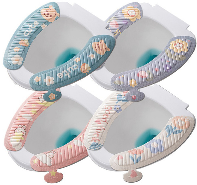 3+1 바니엘 변기 커버 탈부착 보온 쿠션 스티커 시트, 1세트
