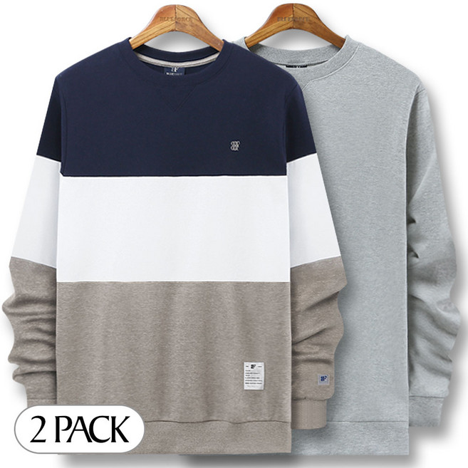 블루포스 테엡스 맨투맨 + 심플 맨투맨 [2장 묶음] 남자 긴팔 티셔츠 남성 빅사이즈 운동복 겨울 단체티 커플티 츄리닝