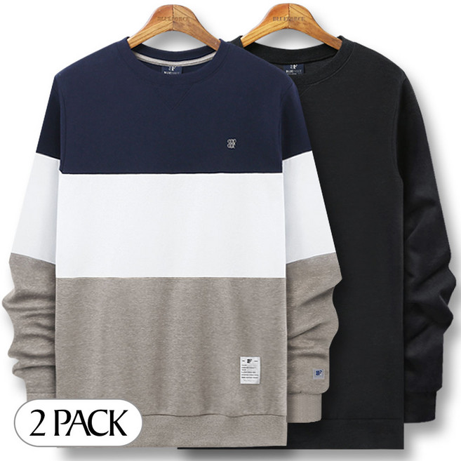 블루포스 테엡스 맨투맨 + 심플 맨투맨 [2장 묶음] 남자 긴팔 티셔츠 남성 빅사이즈 운동복 겨울 단체티 커플티 츄리닝